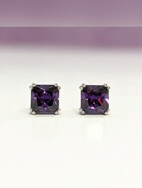 2.40 CTW Princess Cut Simulated Amethyst CZ Studs Solid 925 Sterling Silver